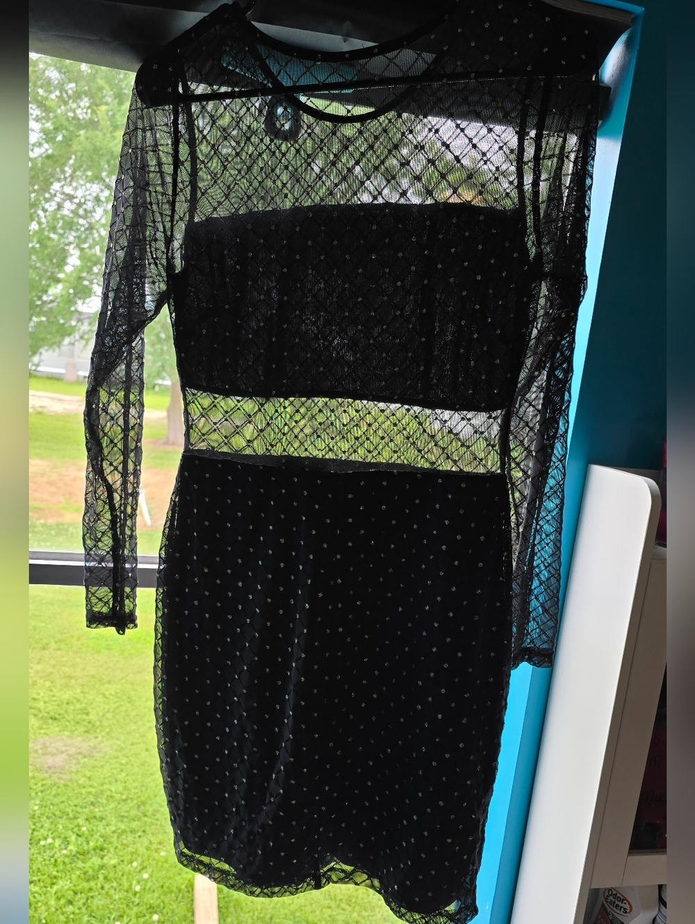 Black Sheer Mesh Polka Dot Dress - Size M